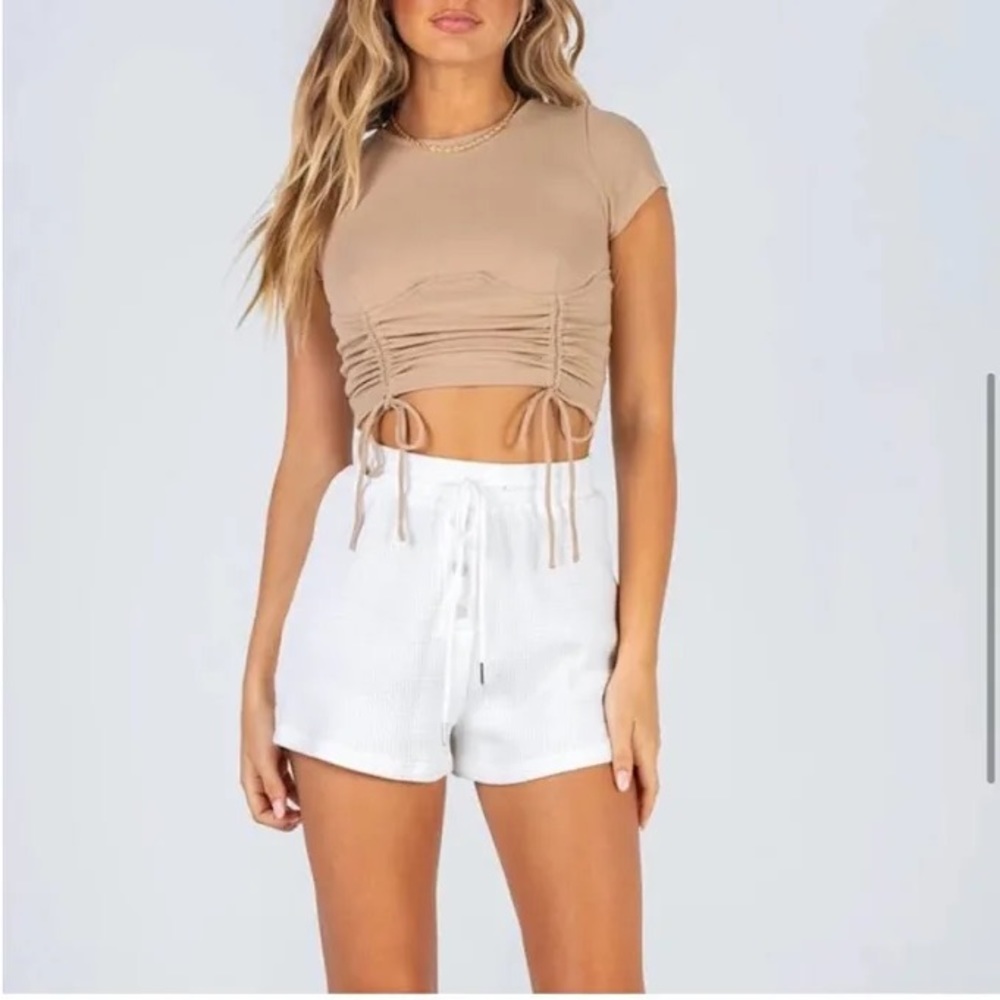 Princess Polly Women's Stormi Underwire Cinch Top Cropped Beige Size 10